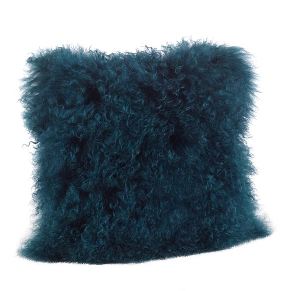 Teal Color 100% Mongolian Lamb Fur Pillows (2 pcs) - Picture 3 of 4